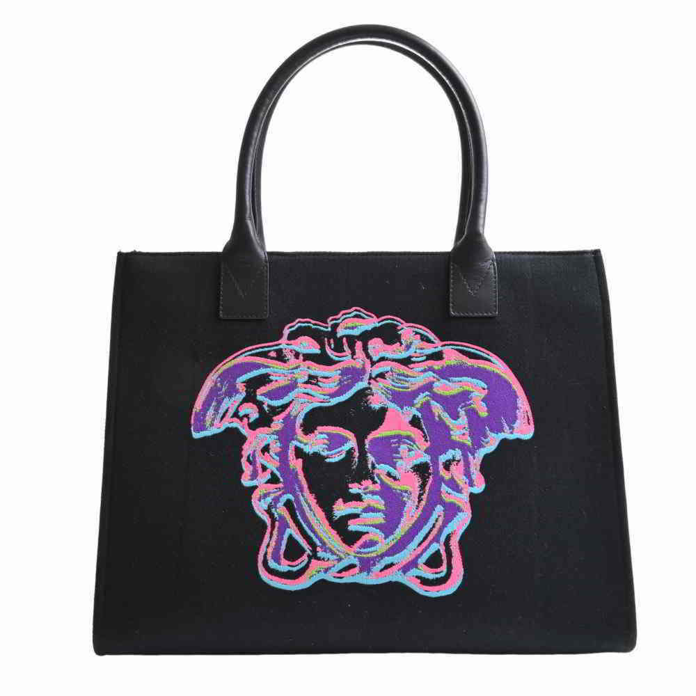 VERSACE polyester leather Medusa tote bag black/multicolor - Picture 1 of 9